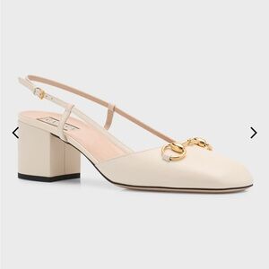 Gucci Lady Leather Horsebit Slingback Pumps 37.5